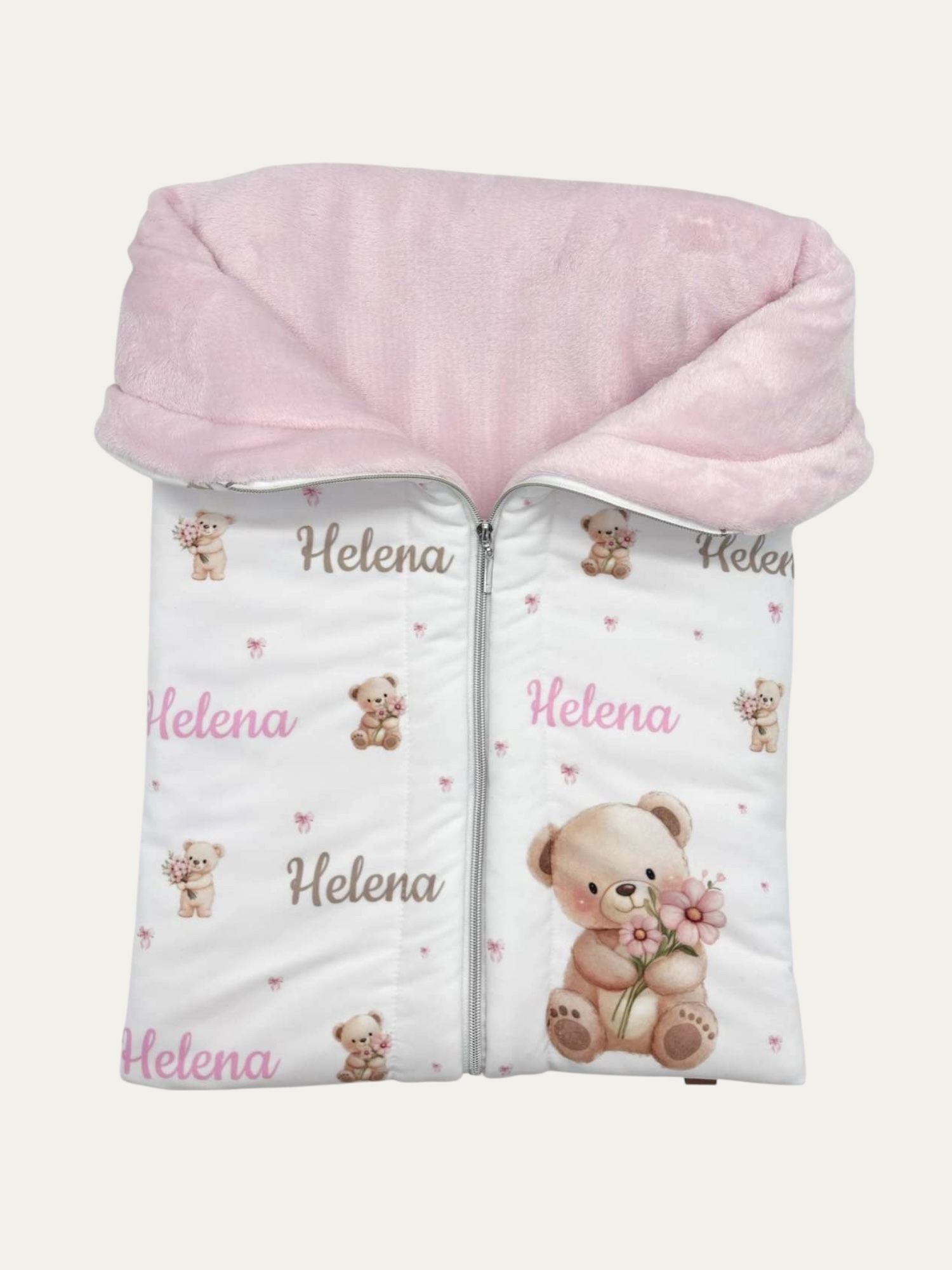 Porta Bebê Personalizado Plush Branco com Rosa