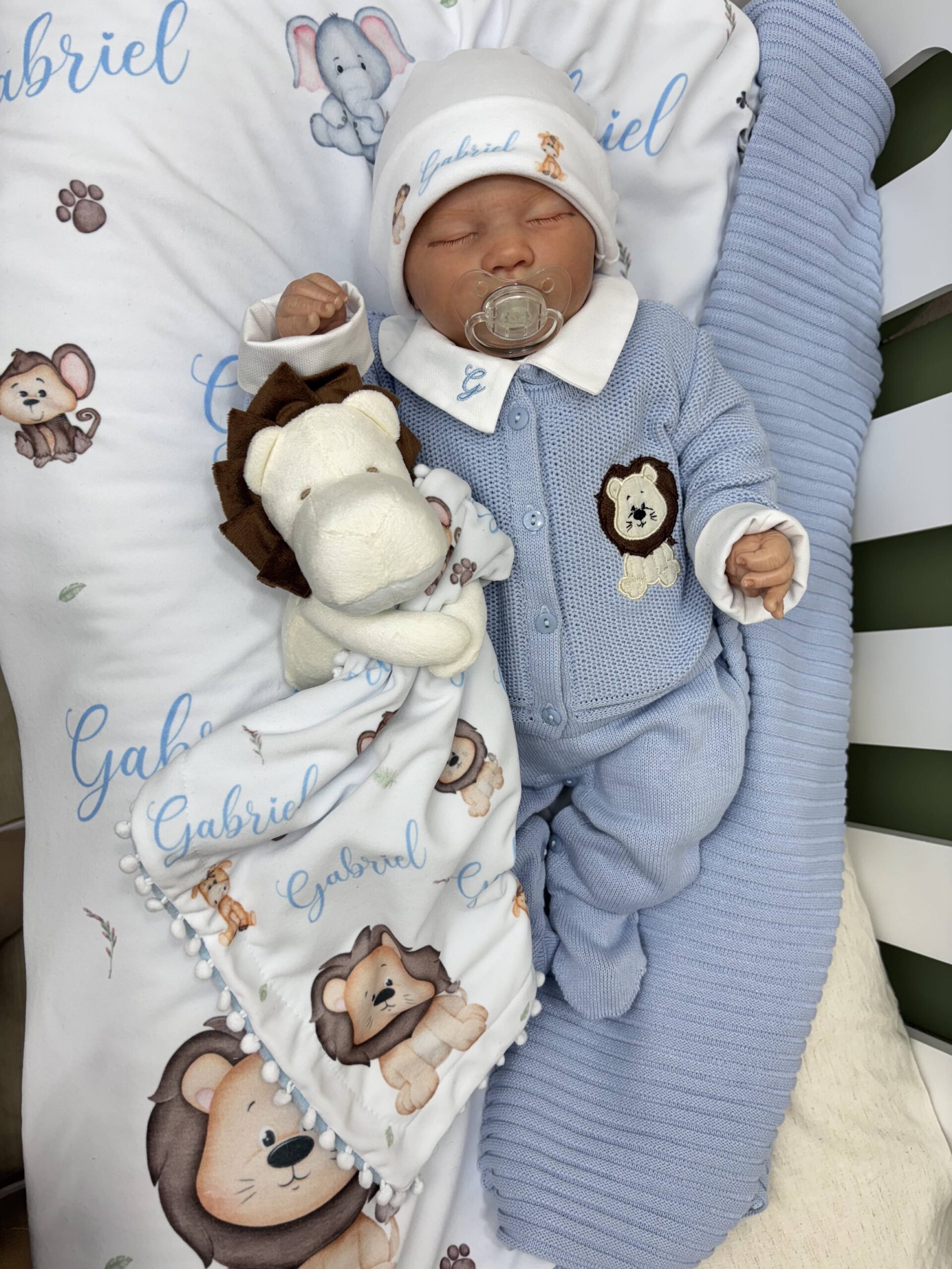 Kit Maternidade Personalizado RN – Macacão Jardineira, Casaquinho e Enxoval Completo